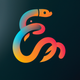 A AI-generated app icon of an eel in red-orange color and spring green color and azure color and orange-yellow color color scheme