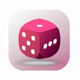 A AI-generated app icon of a dice in pink color and pink color and bright red color and gray color color scheme