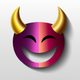 A grinning, devilish smiley face with horns and tail  app icon - ai app icon generator - app icon aesthetic - app icons