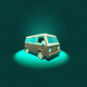 A AI-generated app icon of a van in dark green , oatmeal , light sea green , mint blue color scheme