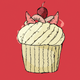 A AI-generated app icon of a cupcake in red , sandy brown , saddle brown , azure color scheme