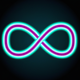 A AI-generated app icon of a infinity symbol in pale pink color and dark red color and dark pink color and yellowish-green color color scheme