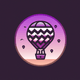 A AI-generated app icon of a hot air balloon in chocolate , lavender , brown , red color scheme