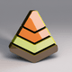 A AI-generated app icon of a pentagonal pyramid shape in burnt orange , pewter , light sea green , dark grey color scheme