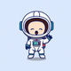 A AI-generated app icon of an astronaut in sea green , light purple , pastel yellow , royal blue color scheme