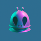 A AI-generated app icon of an alien in light sea green , dark violet , medium blue , rosy brown color scheme