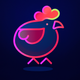 A AI-generated app icon of a hen in camel color and raspberry color and navy color and azure color color scheme