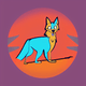 A AI-generated app icon of a coyote in deep sky blue , tangerine color scheme