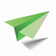 A AI-generated app icon of paper airplane in gradient forest green color scheme