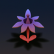 A AI-generated app icon of a columbine flower in olive drab color and coral color and blue-violet color and red-violet color color scheme