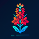A AI-generated app icon of a delphinium flower in red color and forest green color and baby blue color and orange juice color color color scheme