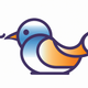 A AI-generated app icon of a cute dove in orange and blue color scheme