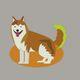 A AI-generated app icon of a siberian husky in orange-yellow color and tan color and kelly green color and ivory color color scheme