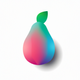 A AI-generated app icon of a pear in bright green color and dark pink color and pastel blue color and purplish red color color scheme