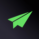 A AI-generated app icon of paper airplane in gradient forest green color scheme