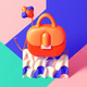 A AI-generated app icon of a heavy bag in papaya whip , navy blue , watermelon , teal color scheme