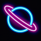 A AI-generated app icon of a planet in burgundy color and orange color and carnation pink color and violet-red color color scheme