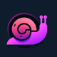 A AI-generated app icon of a snail in pastel purple color and dark pink color and brown color and pale pink color color scheme