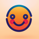 A AI-generated app icon of a friendly smiley face in burnt orange color and navy blue color and antique gold color and taupe color color scheme