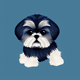 A AI-generated app icon of a shih tzu in midnight blue , off white color scheme