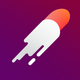 A AI-generated app icon of a comet in dark red color and light purple color and pastel gray color and rich orange color color scheme