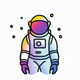 A AI-generated app icon of an astronaut in black color and vivid yellow color and greyish pink color and pastel brown color color scheme