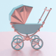 A AI-generated app icon of a baby carriage in peach , light sky blue , salmon , mint blue color scheme