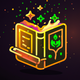 A AI-generated app icon of a spell book in lime color and green-yellow color and goldenrod yellow color and burnt sienna color color scheme