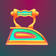 A AI-generated app icon of a clothes iron in golden yellow , magenta , light green , jade green color scheme