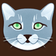 A AI-generated app icon of a russian blue cat in light green , burnt sienna color scheme