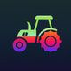 A AI-generated app icon of a farming tractor in green-blue color and copper color and kelly green color and salmon color color scheme
