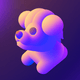 A AI-generated app icon of a Bichon Frise dog in dark purple , cornsilk , lilac , goldenrod color scheme