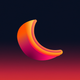 A AI-generated app icon of a sleep crescent moon in blue color and olive color and beige color and red-orange color color scheme