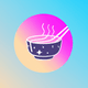 An app icon of  an image of a ramen bowl with ghost white and celadon and dusty rose and serenity scheme color