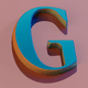 An app icon of  an image of a letter G with rosy brown and azure and royal blue and coral scheme color