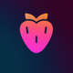A AI-generated app icon of a strawberry in purple color and bright orange color and light purple color and pastel orange color color scheme