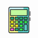A AI-generated app icon of a modern-looking calculator  in orchid color and fuchsia color and sky blue color and hot pink color color scheme