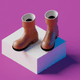 A AI-generated app icon of a pair of boots in ivory , dark purple , coral , chestnut color scheme
