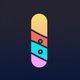 A AI-generated app icon of a snowboard in bluish gray color and red color and bluish gray color and reddish brown color color scheme