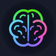 A AI-generated app icon of a brainstorm in light gray color and rich purple color and deep orange color and pale green color color scheme