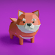 An app icon of  an image of a Shiba Inu dog with maroon and cinnabar and plum and rosewater scheme color