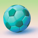 A AI-generated app icon of a soccer ball in royal blue , medium turquoise , lily , yellow green color scheme