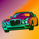 A AI-generated app icon of a jaguar in reddish brown color and blue color and bright green color and light gray color color scheme