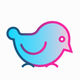 A AI-generated app icon of a cute bird in pink and blue color scheme