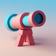 An app icon of  an image of a telescope with coral and sky blue and raspberry and olive scheme color