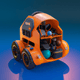 A AI-generated app icon of a space roadster in orange , dark khaki , cadet blue , bright orange color scheme