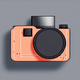 An app icon of a movie camera with light salmon and charcoal color scheme