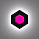 A AI-generated app icon of a hexagon shape in dark magenta , white , red color scheme