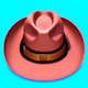 A AI-generated app icon of a cowboy hat face in pink , red , tan color scheme