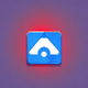A AI-generated app icon of a rectangle shape in midnight blue , crimson , blue , red , tan color scheme
